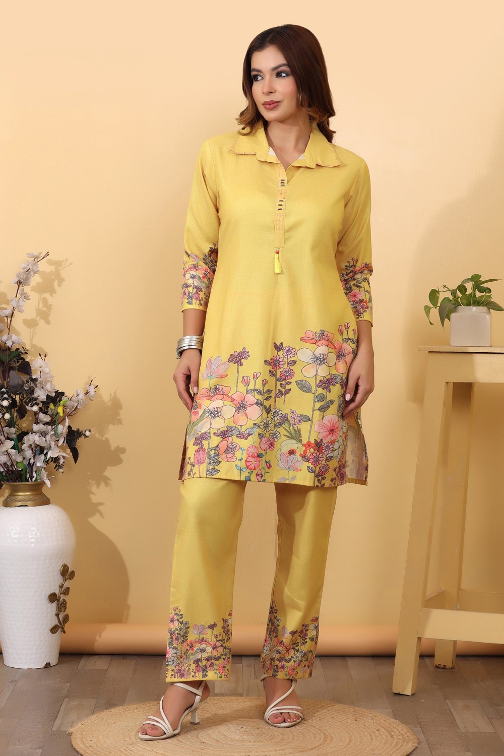 Mustard Cotton Floral Printed Co-Ord Set
