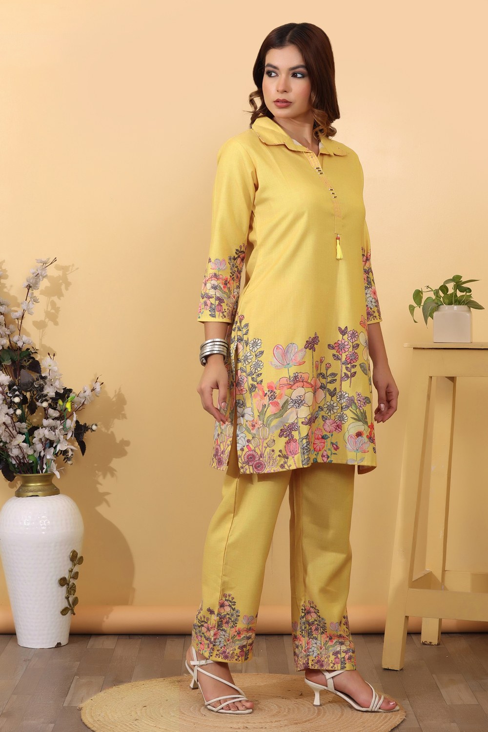 Mustard Cotton Floral Printed Co-Ord Set
