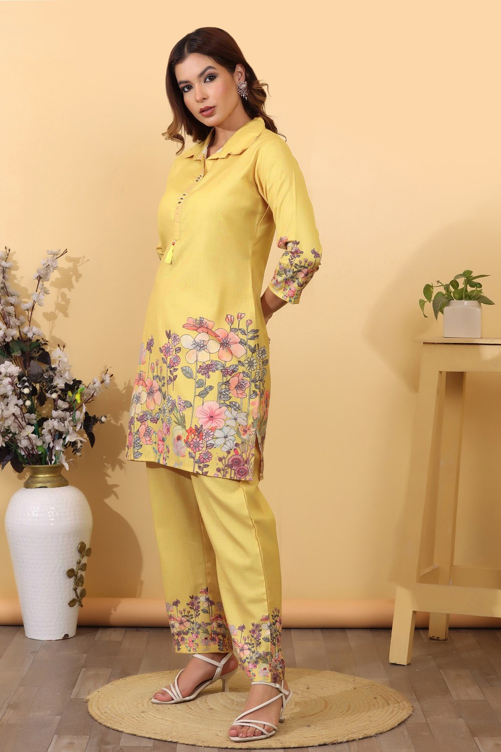Mustard Cotton Floral Printed Co-Ord Set