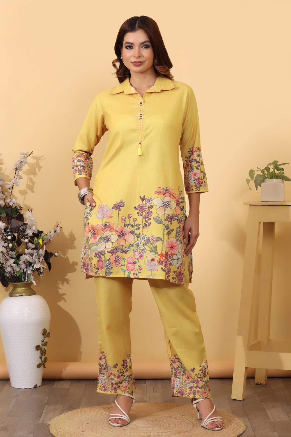 Mustard Cotton Floral Printed Co-Ord Set