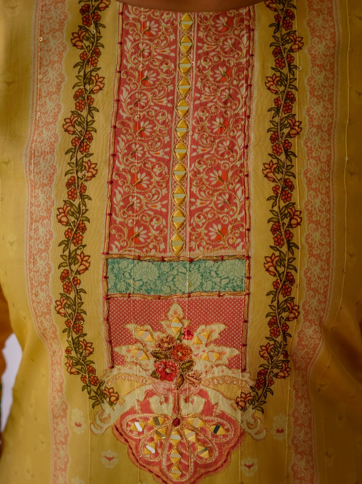 Beige Maslin Printed & Embroidered Suit Set