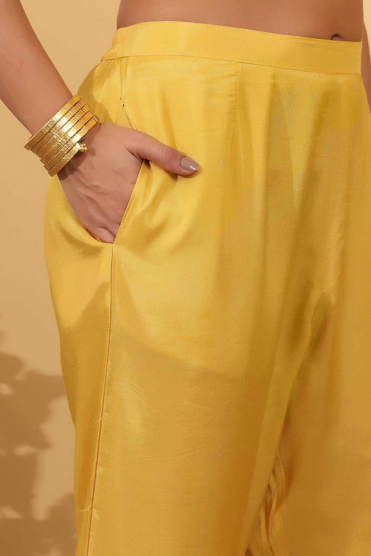 Sun Yellow Jacquard Silk Embroidered Kurta Suit Set with Dupatta