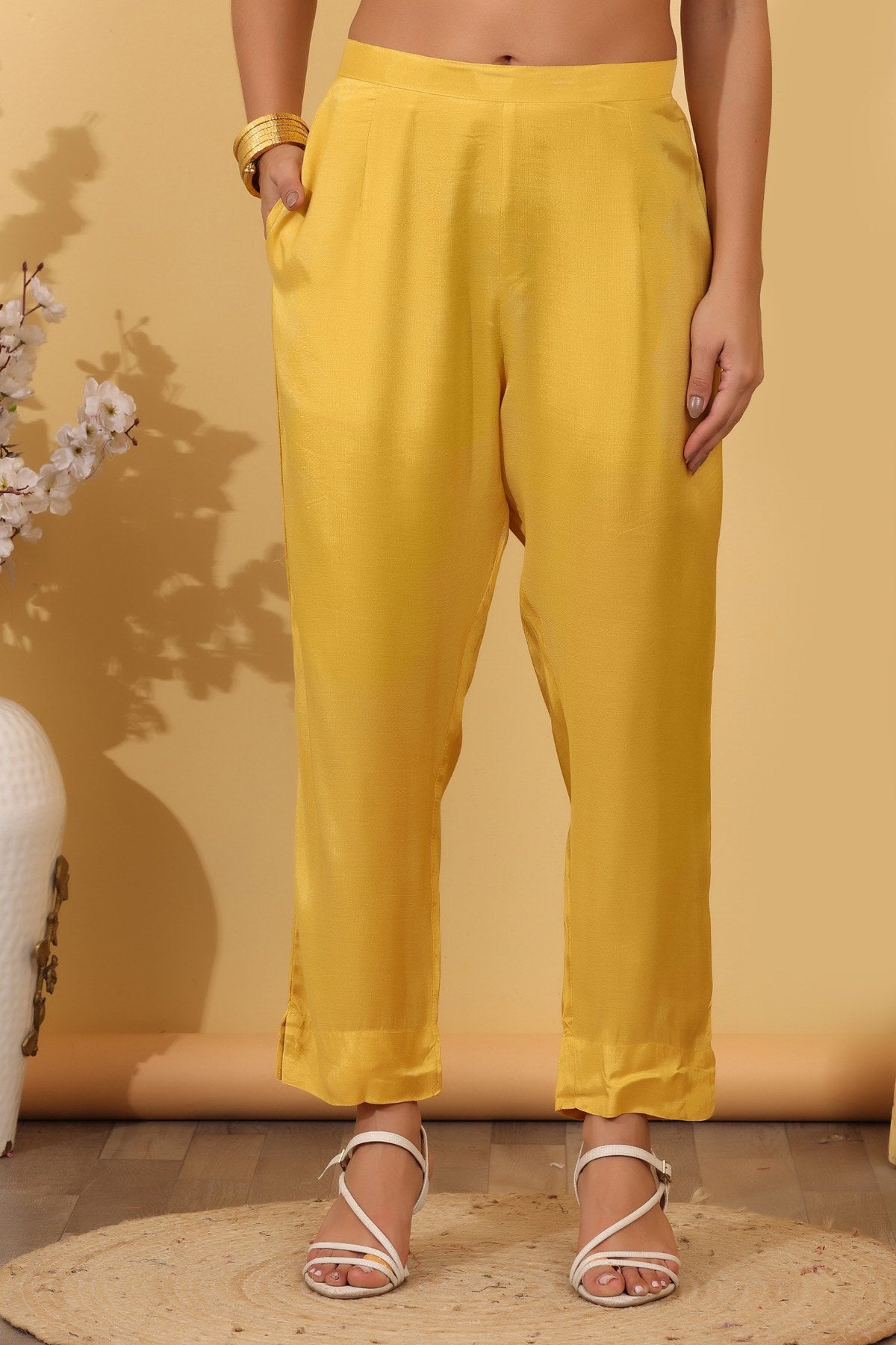 Sun Yellow Jacquard Silk Embroidered Kurta Suit Set with Dupatta